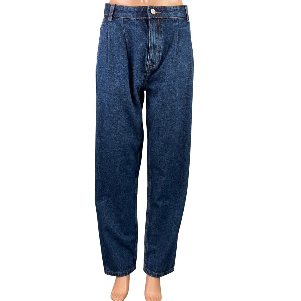 ASOS Women's Blue Dark Wash High Rise Pleated Straight Leg Denim Jeans Size 16